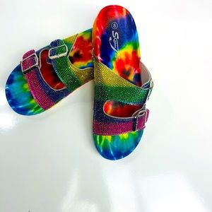 Unisex Tie-Dye Birkenstock Style Double Strap Sandal Slide NWT